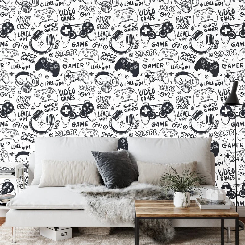 Gaming Room Wallpaper Mural, Game Controller Pattern
