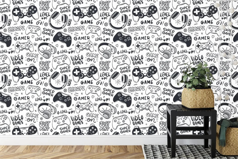 Gaming Room Wallpaper Mural, Game Controller Pattern
