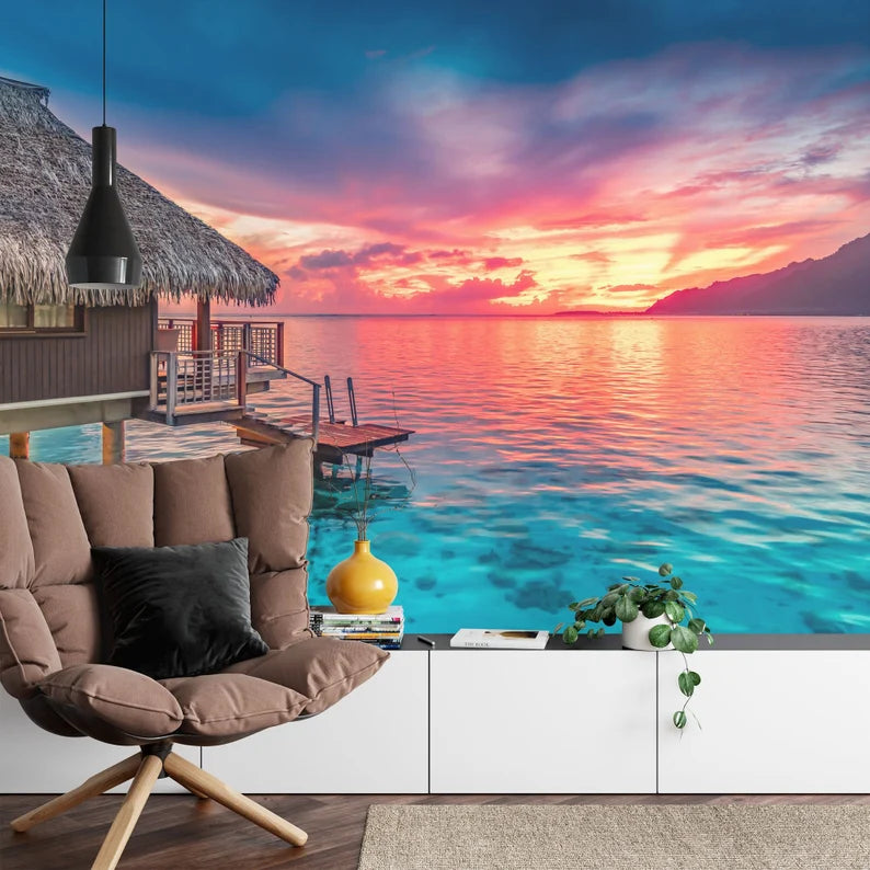 South Pacific Sunset Lagoon Wallpaper Mural Art Print