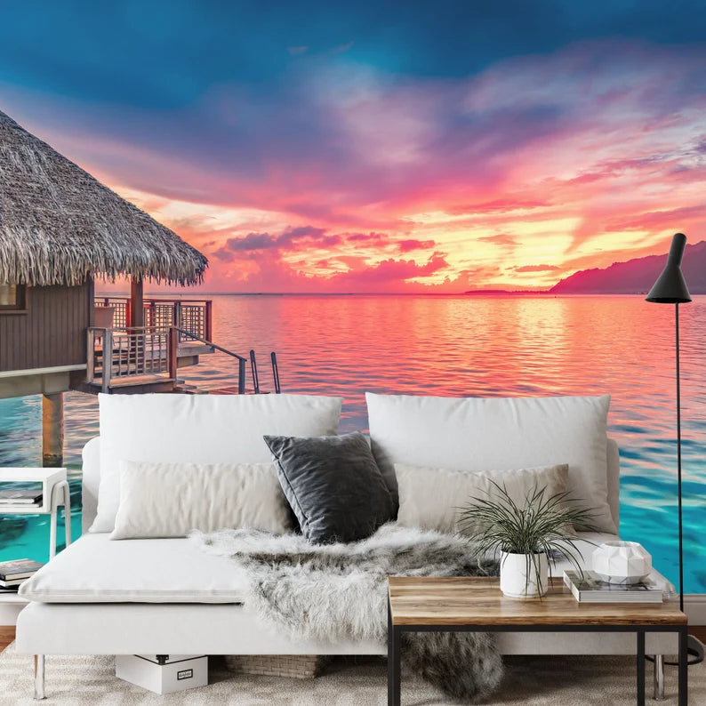 South Pacific Sunset Lagoon Wallpaper Mural Art Print