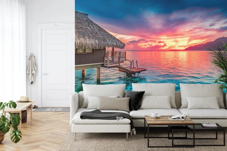 South Pacific Sunset Lagoon Wallpaper Mural Art Print