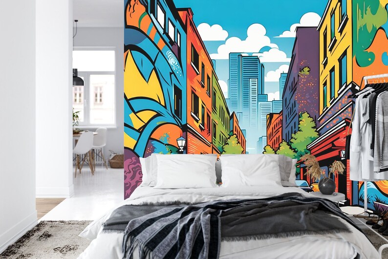 Cartoon City Street Wallpaper Mural, Kids Room Decor
