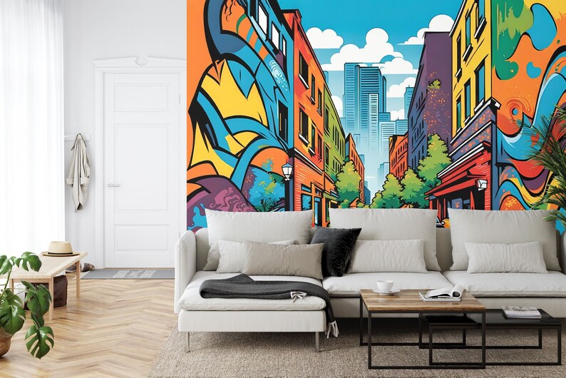 Cartoon City Street Wallpaper Mural, Kids Room Decor