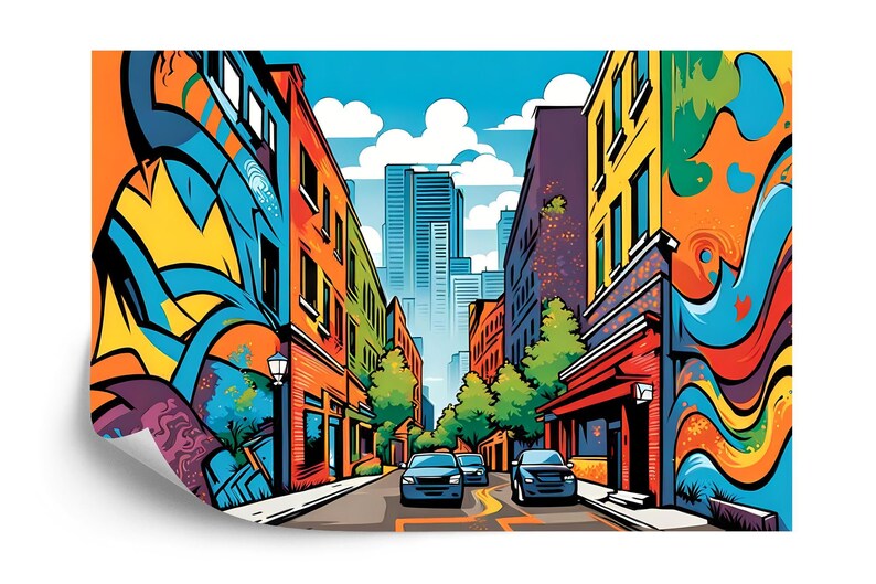 Cartoon City Street Wallpaper Mural, Kids Room Decor