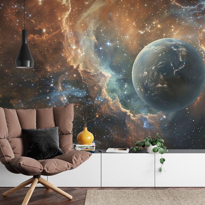 Earth & Galaxy Wallpaper Mural Space Wall Art