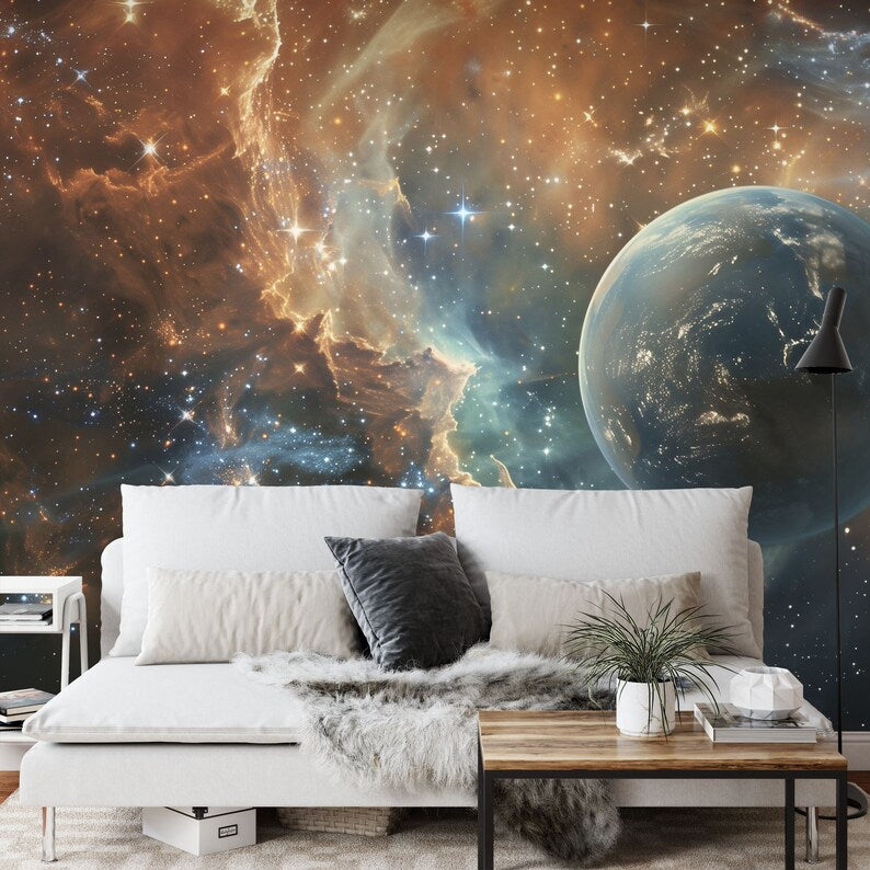 Earth & Galaxy Wallpaper Mural Space Wall Art