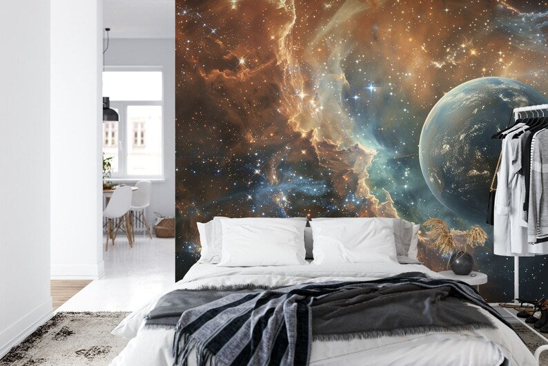 Earth & Galaxy Wallpaper Mural Space Wall Art
