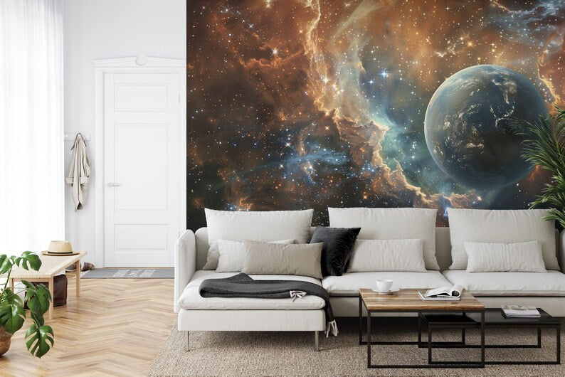 Earth & Galaxy Wallpaper Mural Space Wall Art