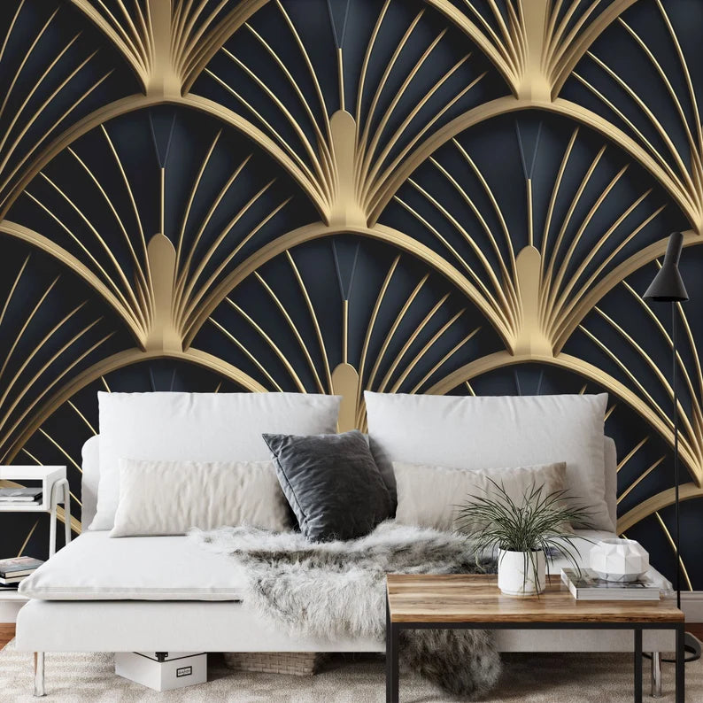 Art Deco Scallop Palm Fan Wallpaper Mural