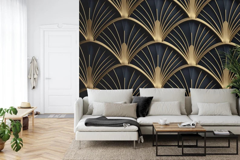 Art Deco Scallop Palm Fan Wallpaper Mural