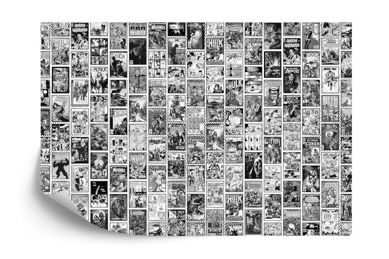 Vintage Comics Collage Wallpaper, Black and White