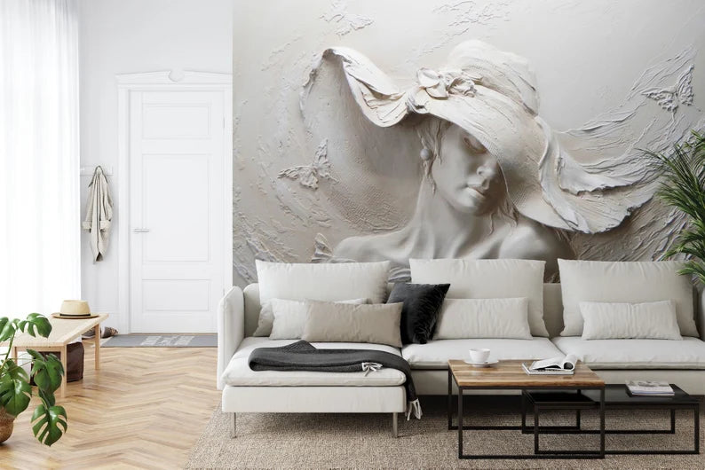 3D Woman Sculpture Wallpaper Mural, Removable