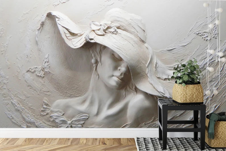 3D Woman Sculpture Wallpaper Mural, Removable