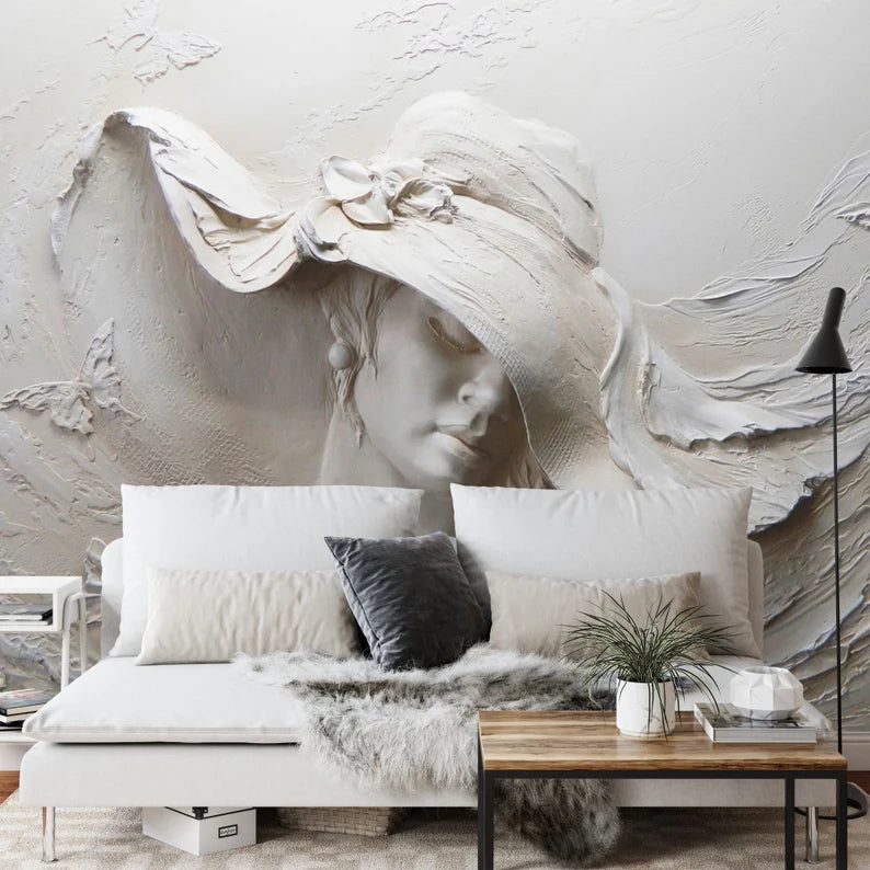 3D Woman Sculpture Wallpaper Mural, Removable