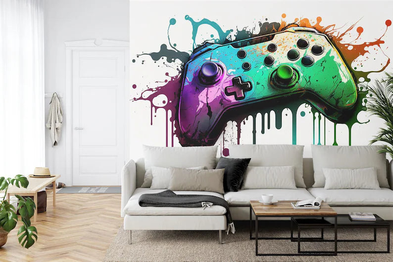 Wallpaper, Graffiti Gamepad Mural, Colorful Teenage Room