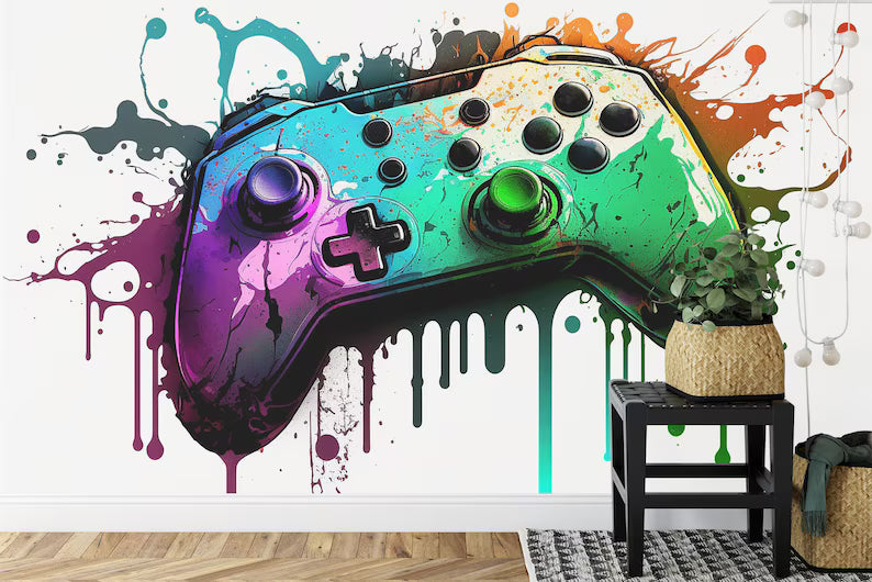 Wallpaper, Graffiti Gamepad Mural, Colorful Teenage Room