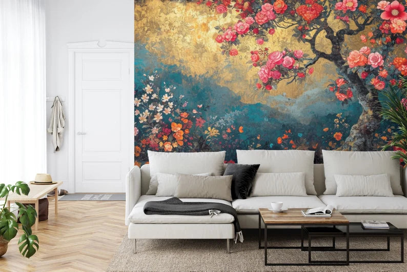 Vintage Chinoiserie Floral Wallpaper Mural