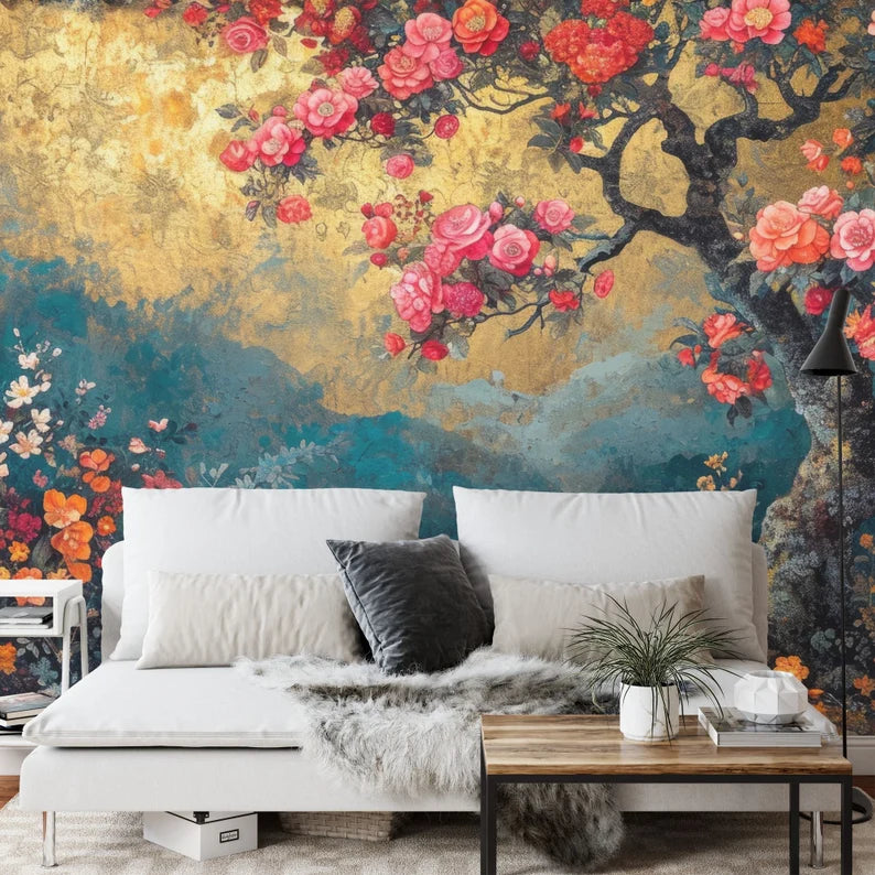 Vintage Chinoiserie Floral Wallpaper Mural