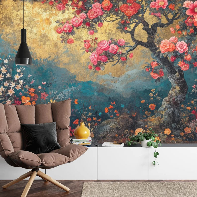 Vintage Chinoiserie Floral Wallpaper Mural