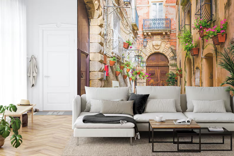 Positano Italy Cafe Street Scene Wallpaper Mural