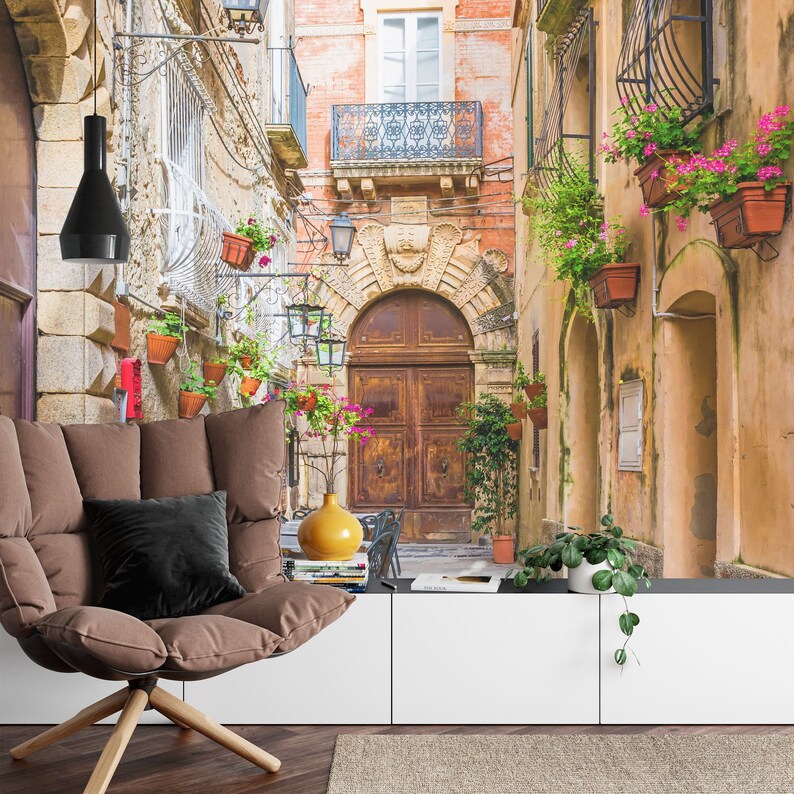 Positano Italy Cafe Street Scene Wallpaper Mural