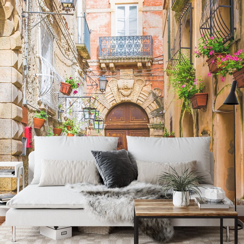 Positano Italy Cafe Street Scene Wallpaper Mural