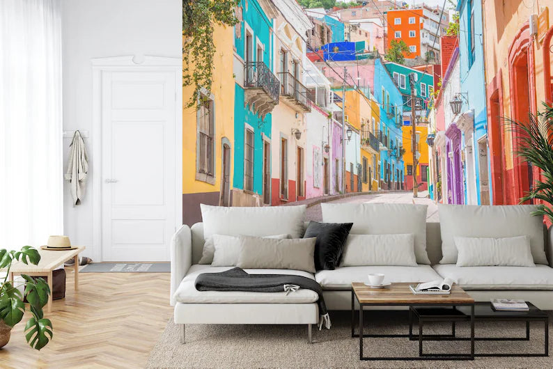 Guanajuato Mexico Alley Wallpaper Mural, Colorful Cityscape