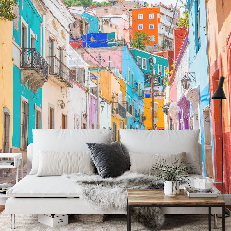 Guanajuato Mexico Alley Wallpaper Mural, Colorful Cityscape