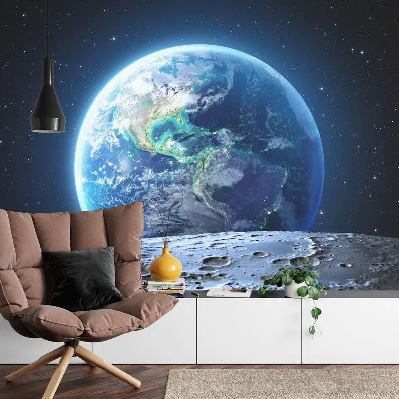 Earth From Moon View Wallpaper Mural Art Print