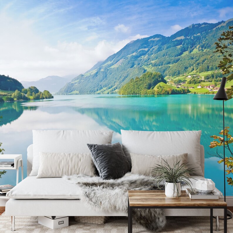 Lake and Mountain Mural, Peel and Stick Wallpaper