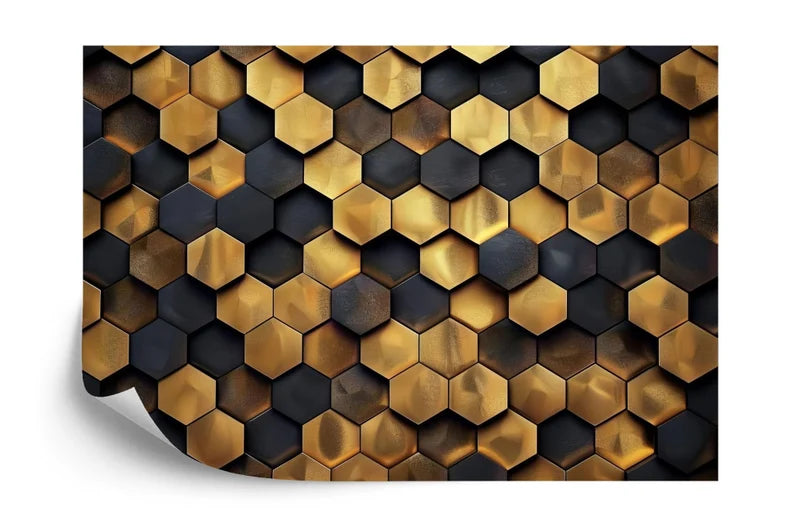 Gold and Black Hexagon Pattern Wall Mural