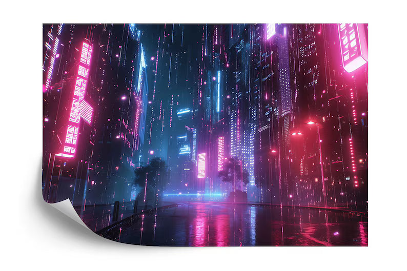 Cyberpunk City Wallpaper Mural, 3D Futuristic Sci-Fi