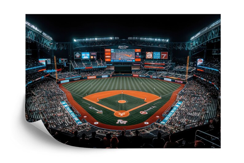 MLB Stadium Mural, Baseball Art Print, Kids Room Decor