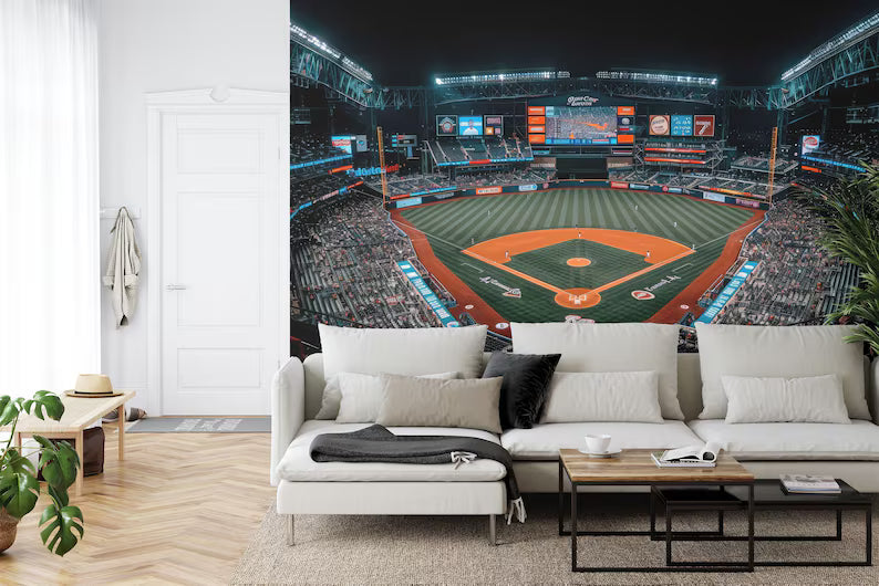 MLB Stadium Mural, Baseball Art Print, Kids Room Decor
