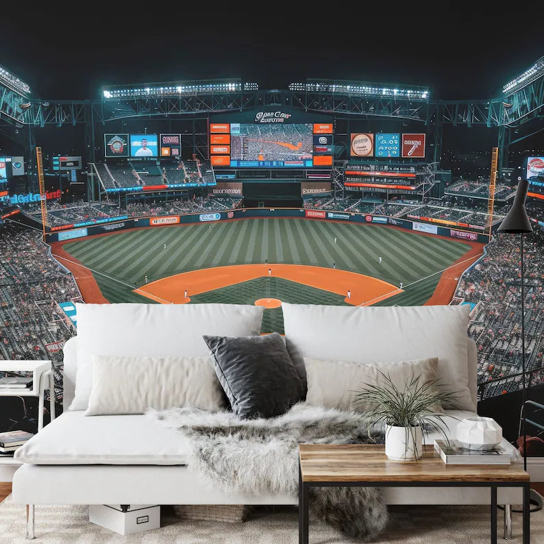 MLB Stadium Mural, Baseball Art Print, Kids Room Decor