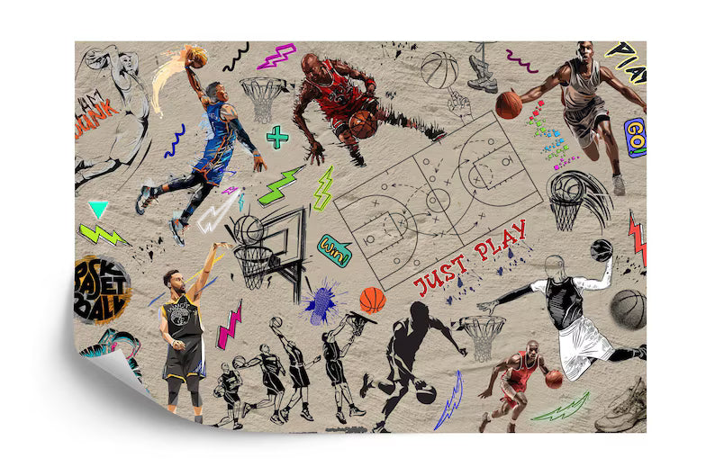 Graffiti Basketball Mural: Urban Gym Decor