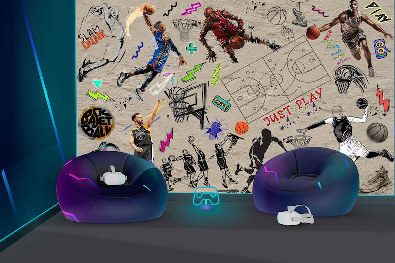 Graffiti Basketball Mural: Urban Gym Decor