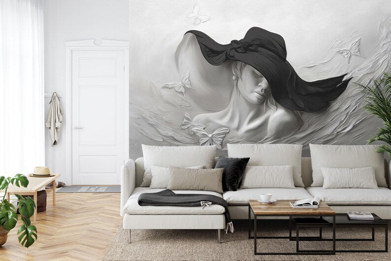 3D Woman Face Sculpture Wallpaper Mural