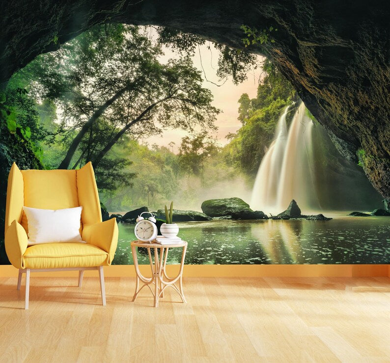 Tropical Waterfall Mural, Khao Yai Forest Art Print