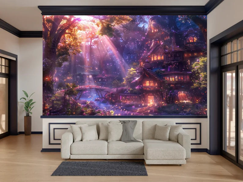 Enchanted Forest Cottage Wallpaper Mural