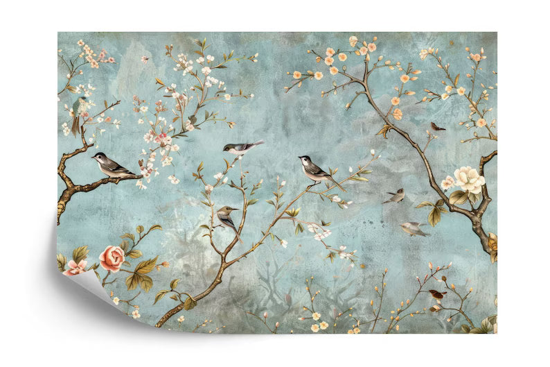 Vintage Chinoiserie Birds and Flowers Wallpaper Mural