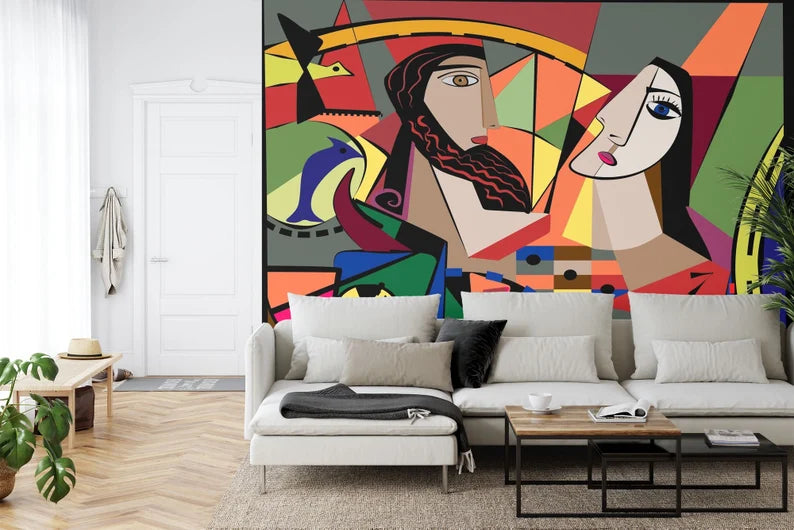 Colorful Abstract Cubism Portrait Wallpaper Mural