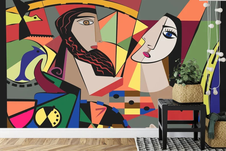 Colorful Abstract Cubism Portrait Wallpaper Mural