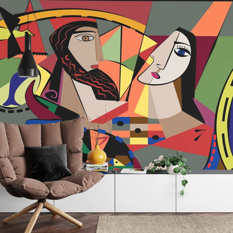 Colorful Abstract Cubism Portrait Wallpaper Mural