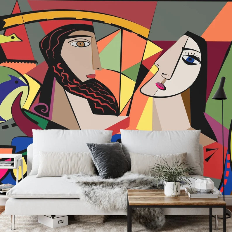 Colorful Abstract Cubism Portrait Wallpaper Mural