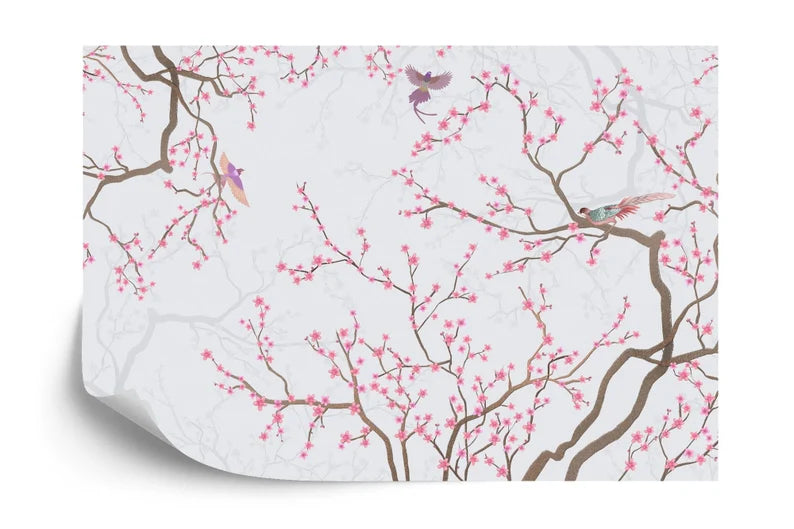 Artistic cherry blossom branch design with soft pink blooms and natural branch details