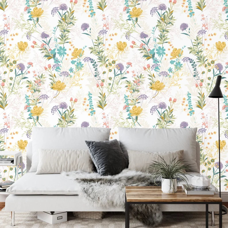 Wildflower Mural, Botanical Floral Pattern Art Print
