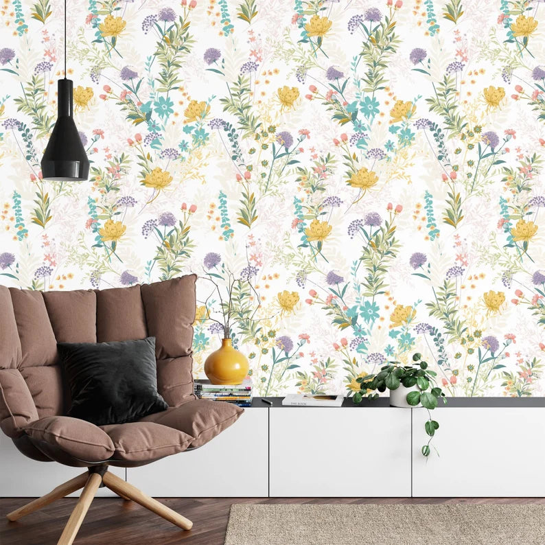 Wildflower Mural, Botanical Floral Pattern Art Print