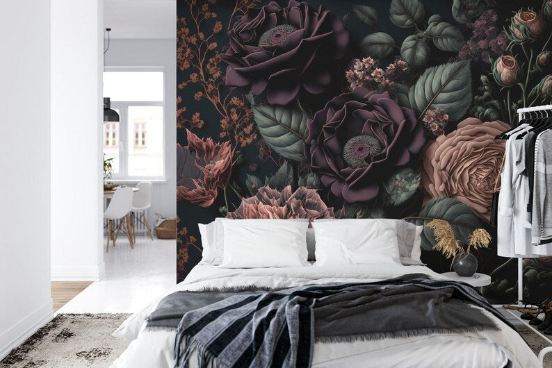 Baroque Peony Flower Wall Mural, Rich Colors