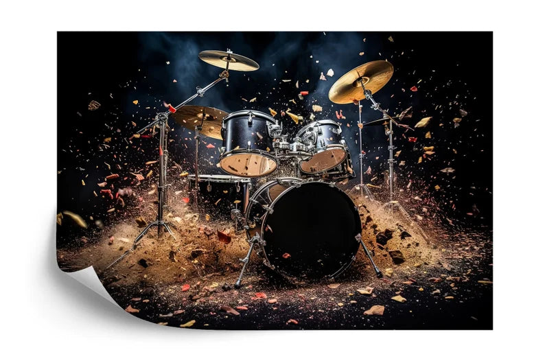 Wallpaper, Drum Set 3D Illustration Wall Decal, Music Room